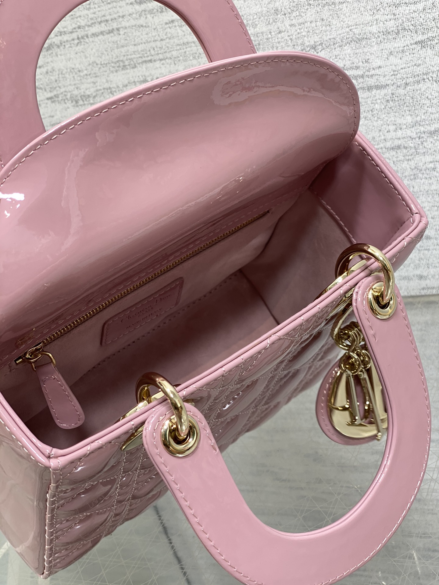 Small Lady Dior Bag Hydrangea Pink Patent Cannage Calfskin